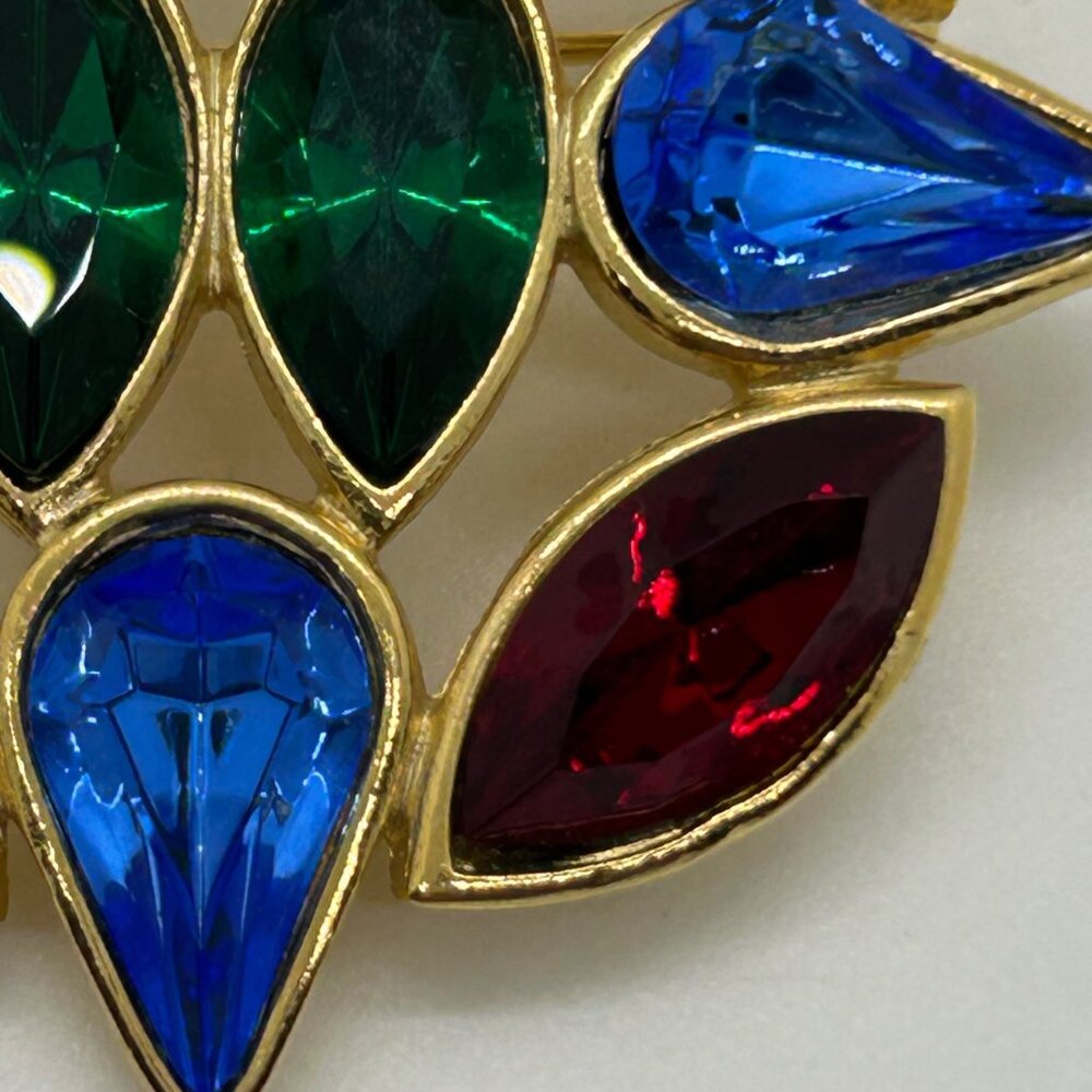 Vintage Gold Tone Multi-Color Brooch Pin Jewel Colored Rhinestone Statement 1990 - Picture 11 of 12